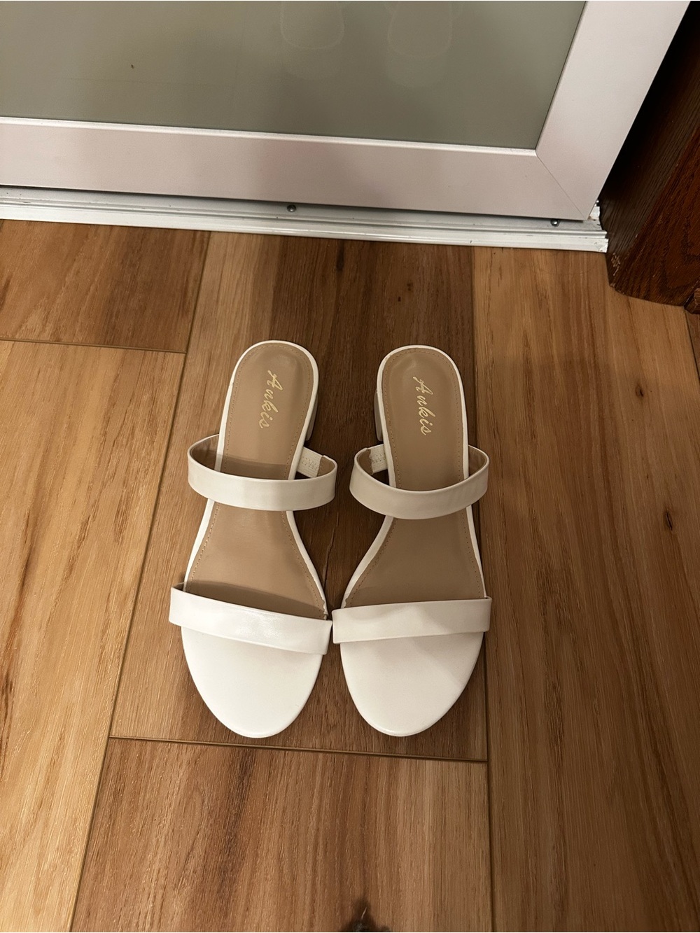 Neutral White Two-Strap Slide Sandals